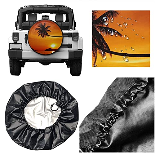 Cubierta de neumático Plage Coucher de Soleil Funda Protectora para Rueda de Repuesto ​de Polyester para Varios Remolque RV SUV 14 15 16 17 Pulgadas