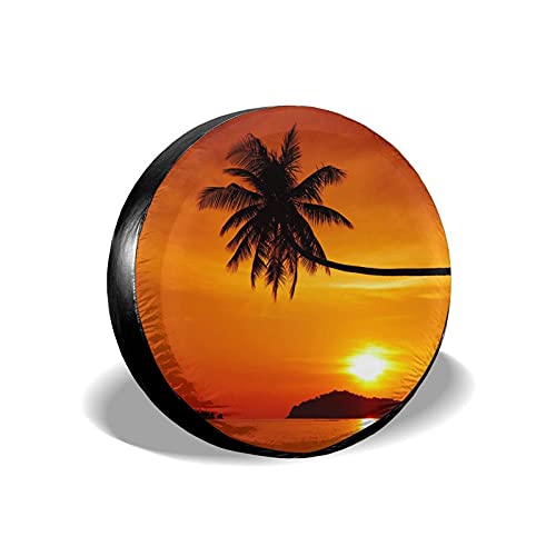 Cubierta de neumático Plage Coucher de Soleil Funda Protectora para Rueda de Repuesto ​de Polyester para Varios Remolque RV SUV 14 15 16 17 Pulgadas