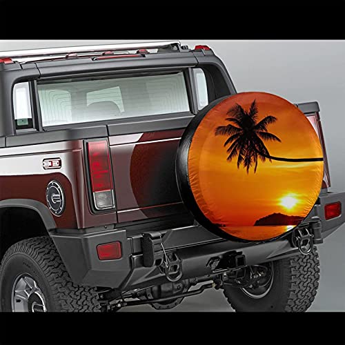 Cubierta de neumático Plage Coucher de Soleil Funda Protectora para Rueda de Repuesto ​de Polyester para Varios Remolque RV SUV 14 15 16 17 Pulgadas