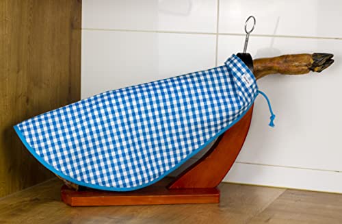 Cubre Jamón Tela de Algodón Estampado Vichy cuadritos Azul, 58 x 52 cm, con forma redondeada - Funda para Jamón o Funda para Paletilla. (Cubre-j-rd-cad-az)