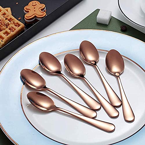 Cuchara de café de oro rosa,Kyraton cuchara de café de acero inoxidable,cuchara de oro rosa chapada en titanio,cuchara de postre,cuchara de helado,cuchara de té,juego de 6 piezas