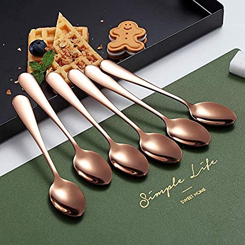 Cuchara de café de oro rosa,Kyraton cuchara de café de acero inoxidable,cuchara de oro rosa chapada en titanio,cuchara de postre,cuchara de helado,cuchara de té,juego de 6 piezas
