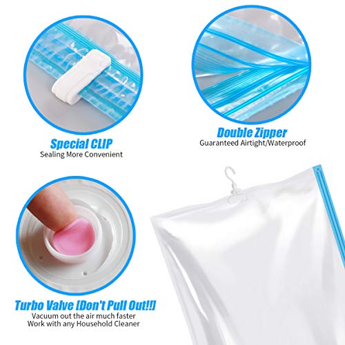 Cuelgan Bolsas de Almacenaje al Vacío 6 Unidades (2*Extra Largo + 2*Largo + 2*Pequeñas) para Guardar Ropa, Ropa de Cama, Edredones, Almohadas, Mantas, Cortinas
