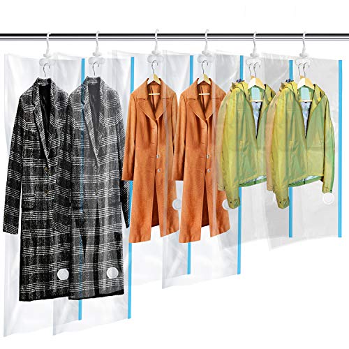Cuelgan Bolsas de Almacenaje al Vacío 6 Unidades (2*Extra Largo + 2*Largo + 2*Pequeñas) para Guardar Ropa, Ropa de Cama, Edredones, Almohadas, Mantas, Cortinas