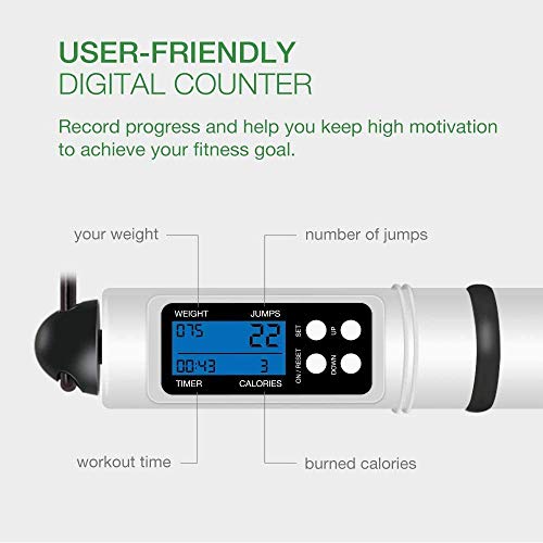 Cuerda para Saltar, Cuerda de salto ajustable antideslizante ABS digital con contador de calorías, alarma de cronometraje deportivo, equipo de pérdida de peso luminoso LED para Crossfit(Negro)
