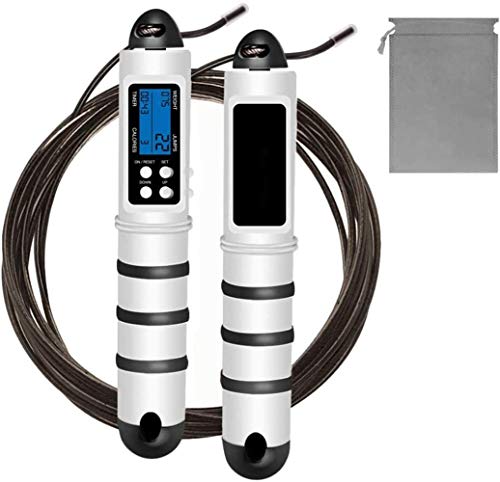 Cuerda para Saltar, Cuerda de salto ajustable antideslizante ABS digital con contador de calorías, alarma de cronometraje deportivo, equipo de pérdida de peso luminoso LED para Crossfit(Negro)