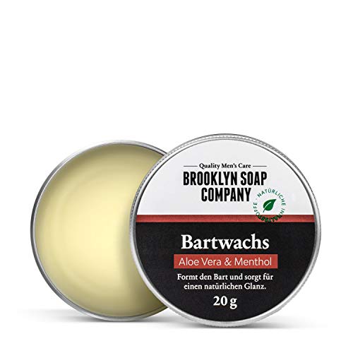 cuidado natural de barba: Beard Wax bálsamo para la barba(20 g)✔cosméticos naturales de la BROOKLYN SOAP COMPANY para un styling de la barba de tres días, barba cerrada - fijación fuerte, tenue brillo