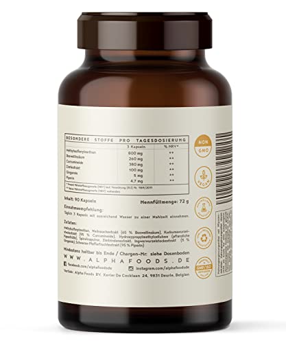 Cúrcuma y Sulphur, con MSM de alta pureza, cúrcuma, franquincienso, canela y jengibre - Ingredientes activos sinérgicos en alta dosis, 90 cápsulas