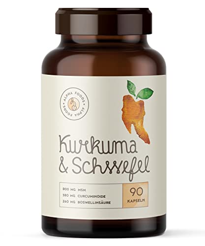 Cúrcuma y Sulphur, con MSM de alta pureza, cúrcuma, franquincienso, canela y jengibre - Ingredientes activos sinérgicos en alta dosis, 90 cápsulas