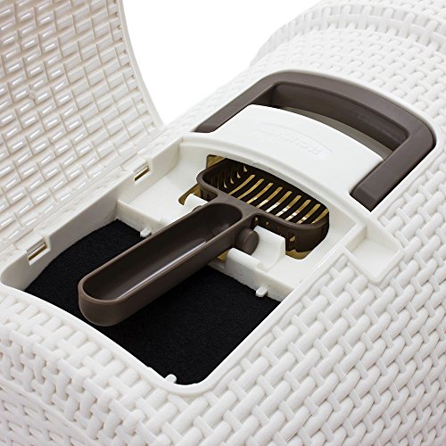 CURVER Inodoro para gatos, bandeja sanitaria cerrada, compartimento inferior extraíble para facilitar la limpieza, pala para arena y alfombrilla incluidas, dimensiones: 51 x 39 x 39 cm, color marfil