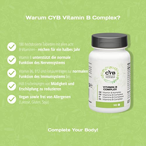 CYB Complete Your Body - Complejo de vitamina B, 180 pastillas