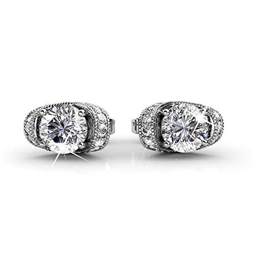 cyber-monday-sale-2017, holiday-deals, ventas – Cate & Chloe Astrid 18 K oro blanco Swarovski Pendientes, Halo Stud Pendientes, pendientes de solitario con cristales de Swarovski MSRP $128