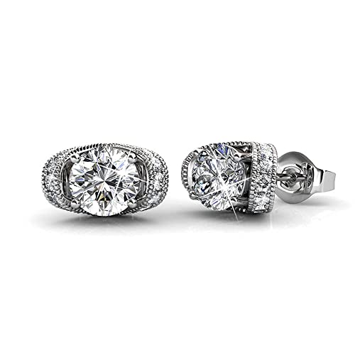 cyber-monday-sale-2017, holiday-deals, ventas – Cate & Chloe Astrid 18 K oro blanco Swarovski Pendientes, Halo Stud Pendientes, pendientes de solitario con cristales de Swarovski MSRP $128
