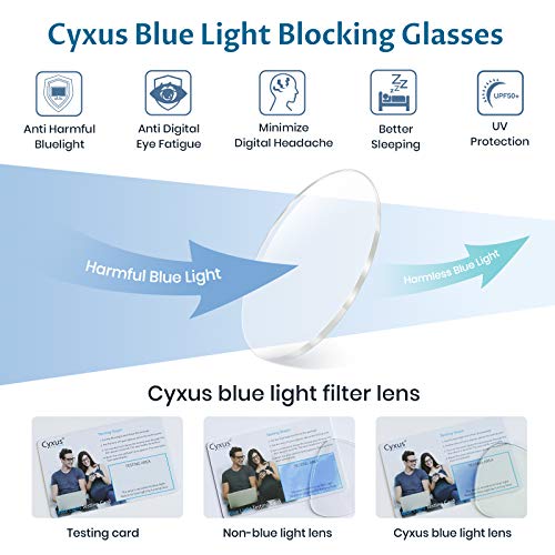 Cyxus filtro de luz azul moda retro redondo marco [mejor dormir] unisexo adulto gafas de computadora, bloqueo uv anti fatiga de ojos lentes transparentes negro marco