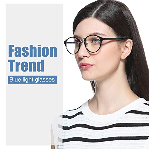 Cyxus filtro de luz azul moda retro redondo marco [mejor dormir] unisexo adulto gafas de computadora, bloqueo uv anti fatiga de ojos lentes transparentes negro marco