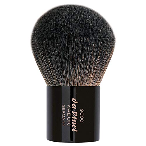 Da Vinci Kabuki Pincel en A Cuero Negro de pelo oscura de la manga de Brown cabra de montaña