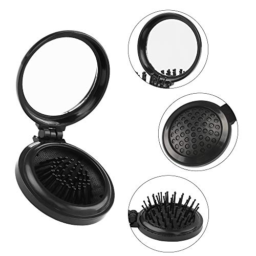 Dadabig 4Pcs Peine de Viaje Mujer Cepillo Plegable Pelo Peine Plegable con Espejo de Bolsillo, Cepillos de Pelo Plegables Espejo de Bolso para Mujeres y Chicas (2 negros + 2 azules, 7.5cm)