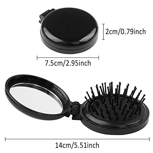 Dadabig 4Pcs Peine de Viaje Mujer Cepillo Plegable Pelo Peine Plegable con Espejo de Bolsillo, Cepillos de Pelo Plegables Espejo de Bolso para Mujeres y Chicas (2 negros + 2 azules, 7.5cm)