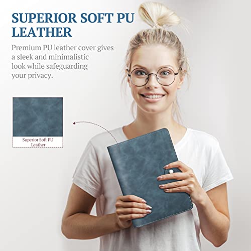Dadanism A5 Carpeta Archivadora con 6 Anillas, Cuaderno Clasificador Portátil de PU para Guardar Documentos Tarjetas Fotos Facturas, Organizador Multifuncional para Estudiante, Azul del Jeans