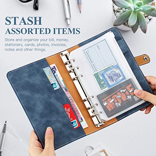 Dadanism Carpeta Clasificadora de Archivo de PU Cuero, Portátil Funda para Documentos Organizador de Hojas Sueltas Suministros de Oficina para Almacenamiento Organización de Archivos, Azul del Jeans