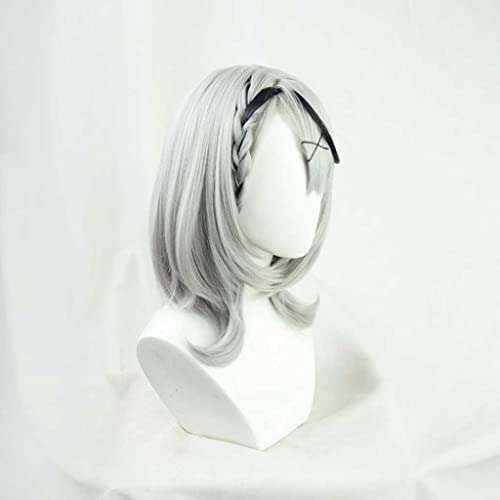 Dagua Peluca Cosplay Anime，Peluca Sakamata Chloe，Grey Gradient Black Short Peluca Cosplay,con Red de Peluca Gratis,Halloween Hair,para Cosplay de Fiesta ​diari