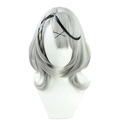 Dagua Peluca Cosplay Anime，Peluca Sakamata Chloe，Grey Gradient Black Short Peluca Cosplay,con Red de Peluca Gratis,Halloween Hair,para Cosplay de Fiesta ​diari
