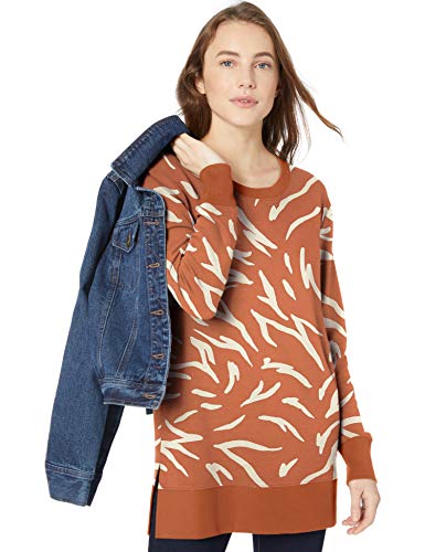 Daily Ritual Terry Cotton and Modal Side-Vent Tunic Camisa, Arcilla/Impresión Abstracta de Cebra Blanca, S