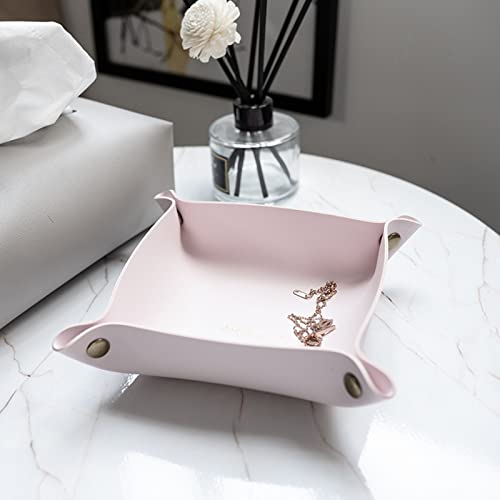 DALIAN Bandeja De La Joyería De Cuero De La PU Organizador De La Joyería, Almacenamiento De Escritorio, Clave Carteras Teléfonos Celulares Catchall Bandeja Organizadora Platekey Bandeja,Pink Apricot