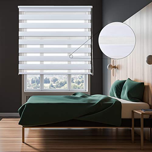 Dalina Textil Estor Enrollable de Doble Capa Noche y Día (Blanco, 60x180cm)