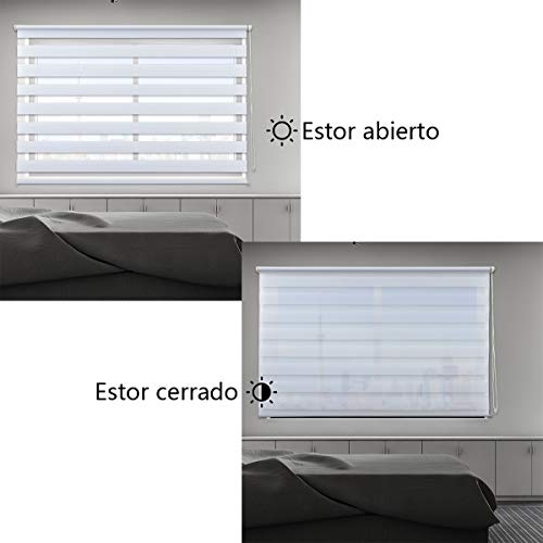 Dalina Textil Estor Enrollable de Doble Capa Noche y Día (Blanco, 60x180cm)