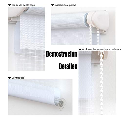 Dalina Textil Estor Enrollable de Doble Capa Noche y Día (Blanco, 60x180cm)