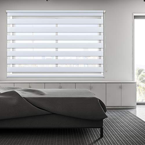 Dalina Textil Estor Enrollable de Doble Capa Noche y Día (Blanco, 60x180cm)