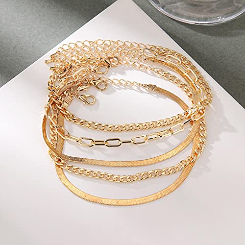 DALIU Tobilleras de Cadena de eslabones de Serpiente de Color Dorado Simple Vintage para Mujeres y niñas, Tobillera Bohemia para Pierna, Pulsera para el Tobillo, joyería de Playa