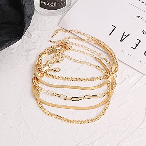 DALIU Tobilleras de Cadena de eslabones de Serpiente de Color Dorado Simple Vintage para Mujeres y niñas, Tobillera Bohemia para Pierna, Pulsera para el Tobillo, joyería de Playa