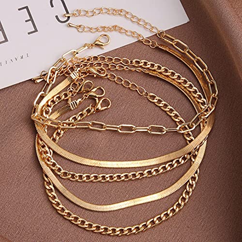 DALIU Tobilleras de Cadena de eslabones de Serpiente de Color Dorado Simple Vintage para Mujeres y niñas, Tobillera Bohemia para Pierna, Pulsera para el Tobillo, joyería de Playa