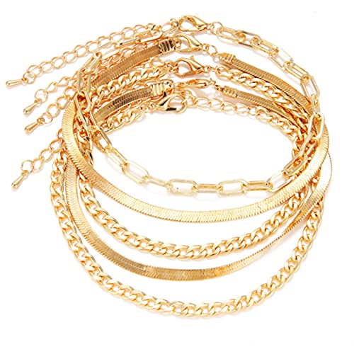 DALIU Tobilleras de Cadena de eslabones de Serpiente de Color Dorado Simple Vintage para Mujeres y niñas, Tobillera Bohemia para Pierna, Pulsera para el Tobillo, joyería de Playa