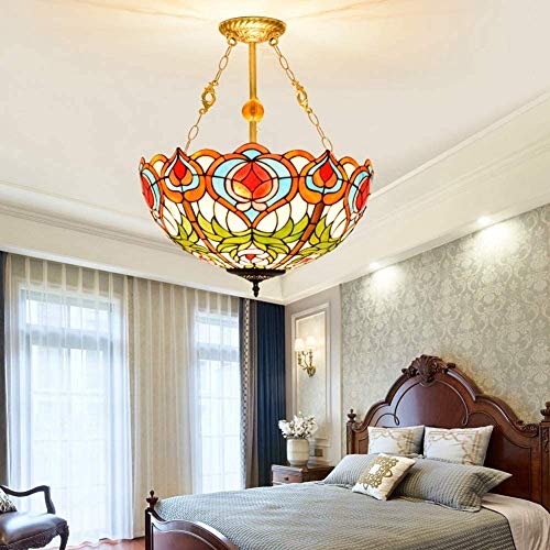 DALUXE Vidrio de Tiffany luz de Techo de 20 Pulgadas Restaurante de la lámpara del vitral de Tiffany Perla Corazón Colgante de la lámpara de luz melocotón con la suspensión de Cristal