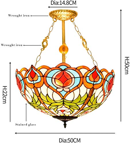 DALUXE Vidrio de Tiffany luz de Techo de 20 Pulgadas Restaurante de la lámpara del vitral de Tiffany Perla Corazón Colgante de la lámpara de luz melocotón con la suspensión de Cristal