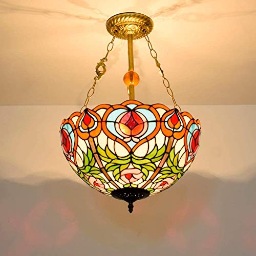 DALUXE Vidrio de Tiffany luz de Techo de 20 Pulgadas Restaurante de la lámpara del vitral de Tiffany Perla Corazón Colgante de la lámpara de luz melocotón con la suspensión de Cristal