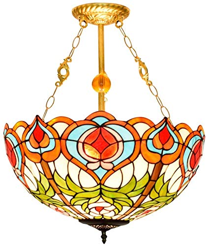 DALUXE Vidrio de Tiffany luz de Techo de 20 Pulgadas Restaurante de la lámpara del vitral de Tiffany Perla Corazón Colgante de la lámpara de luz melocotón con la suspensión de Cristal