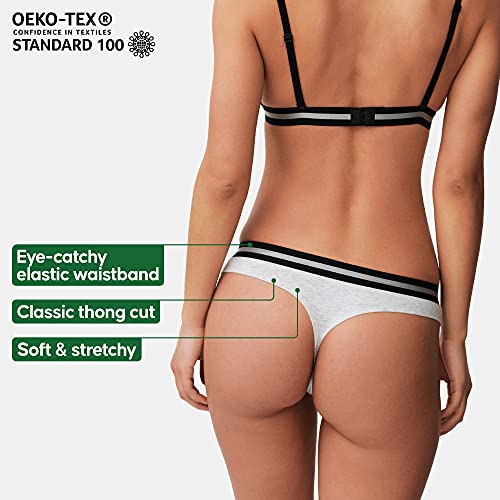 DANISH ENDURANCE Tangas de Algodón Orgánico para Mujer, Pack de 3, Ropa Interior de Mujer Elástica y Cómoda, Certificado Oeko-Tex (Multicolor (1x Negro, 1x Gris, 1x Rosa Frambuesa), L)