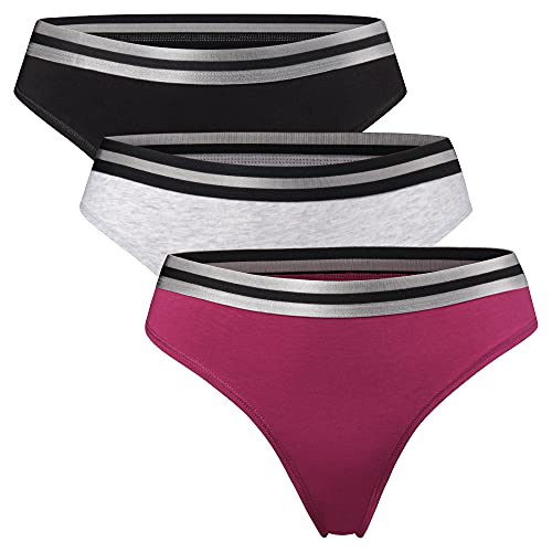 DANISH ENDURANCE Tangas de Algodón Orgánico para Mujer, Pack de 3, Ropa Interior de Mujer Elástica y Cómoda, Certificado Oeko-Tex (Multicolor (1x Negro, 1x Gris, 1x Rosa Frambuesa), L)