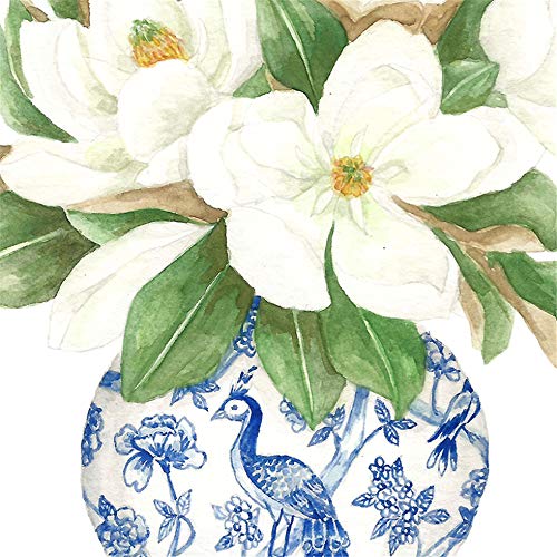 Danjiao Azul Y Blanco China Magnolia Hydrangea Impresiones Chinoiserie Art Canvas Painting Gallery Wall Art Picture Poster Trendy Wall Decor 2Pcs Sala De Estar Decor 60x90cm