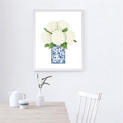 Danjiao Azul Y Blanco China Magnolia Hydrangea Impresiones Chinoiserie Art Canvas Painting Gallery Wall Art Picture Poster Trendy Wall Decor 2Pcs Sala De Estar Decor 60x90cm