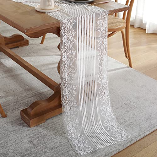DanLink Camino de Mesa de Encaje Blanco francés 220cmx38cm Camino de Mesa romántico para Banquete de Boda, Decoraciones Nupciales para Baby Shower