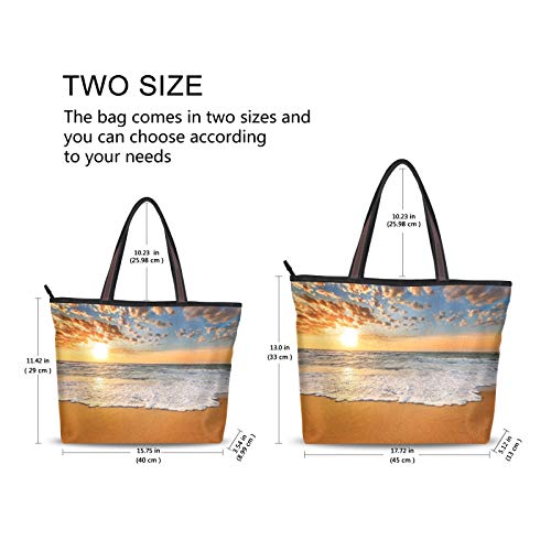 DAOXIANG Bolso de mano para mujer, con asa superior, hermoso amanecer en la playa, gran capacidad, Cloris, bolsa de hombro para la escuela, trabajo, viajes, M&L, color, talla Large