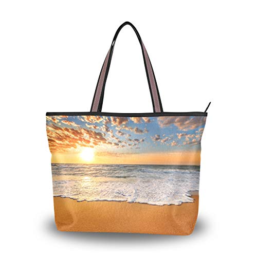 DAOXIANG Bolso de mano para mujer, con asa superior, hermoso amanecer en la playa, gran capacidad, Cloris, bolsa de hombro para la escuela, trabajo, viajes, M&L, color, talla Large