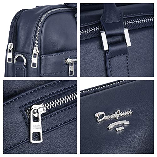 David Jones - Bolso de Mano Business Grande Hombre - Maletín Trabajo Ordenador Portátiles 15,6 Pulgadas - Portadocumentos Bandolera Cuero Genuino - Mensajero PU Piel Negocios Oficina Escuela - Azul
