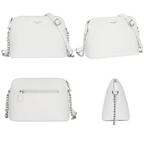 David Jones - Pequeño Bolso Bandolera Cadena Mujer - Bolsos de Hombro Cruzado Cuero PU - Mensajero Crossbody Bag - Bolso Mano Zip Embrague Clutch Pochette Noche Trabajo Moda Diario Vida - Blanco
