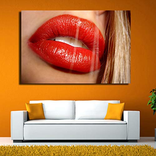 Davide Alisa Pintura de Lienzo Idea de Arte Lienzo de Pared Mujeres Labios Pintura Abstracta Sala de Estar Decoración Obra de Arte de Labios de señora Pintura Moderna Decoración-50cm * 70cm ，Marco